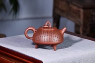 《環(huán)龍三足》宜興國家工藝美術師工紫砂壺底槽青茶壺茶具